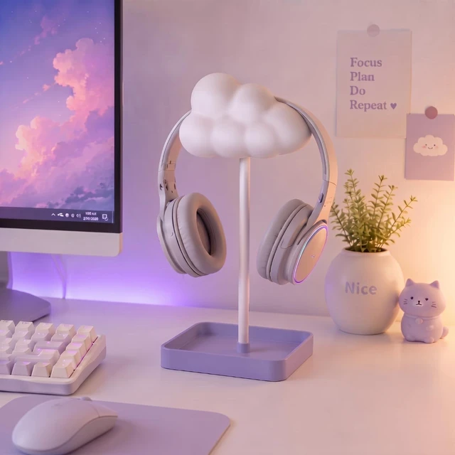 Alt view image 6 of 6 - Cloud Headphone Stand Cute Cloud Headset Holder with Weighted Base 3d, White, Detachable, Pla, Headphone Display Stand, Gaming, Desk, Office, Bedroom Decor, Cute Desk Accessories, Gift