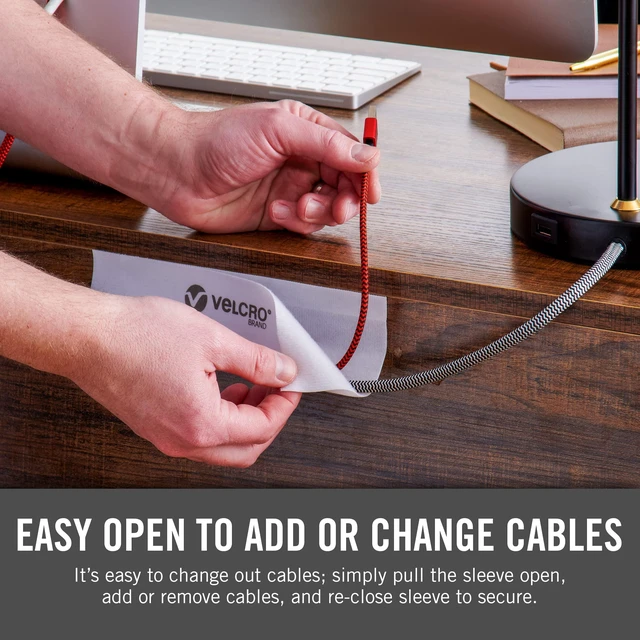 Alt view image 6 of 7 - Mountable Cable Sleeve, White, 8 in, 2 Pack Organize And Route Cords On Walls, Desks And Entertainment Centers; Removable Adhesive Mounts Damage Free
