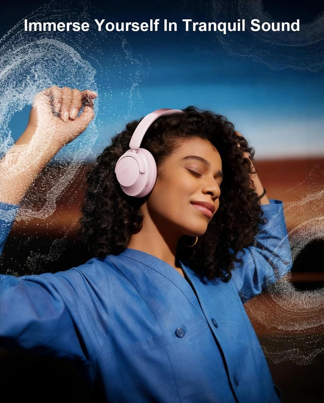 Alt view image 2 of 7 - Hybrid Active Noise Cancelling Headphones, Over-Ear Bluetooth Headphone with Hi-Res Audio, 90H Playtime, Deep Bass, Transparency Mode, Foldable Comfort Cups, Graduation Gifts for Travel Office - Pink