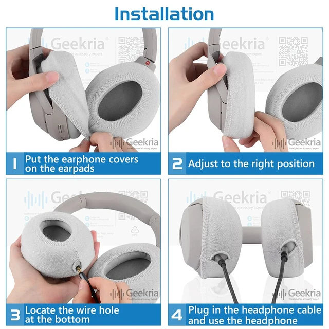 Alt view image 5 of 6 - 2 Pairs Knit Headphones Ear Covers - Product Safety Certified - Washable & Stretchable Sanitary Earcup Protectors for Over-Ear Headsets, Sweat Pads for Gym, Gaming (Size M/Grey)