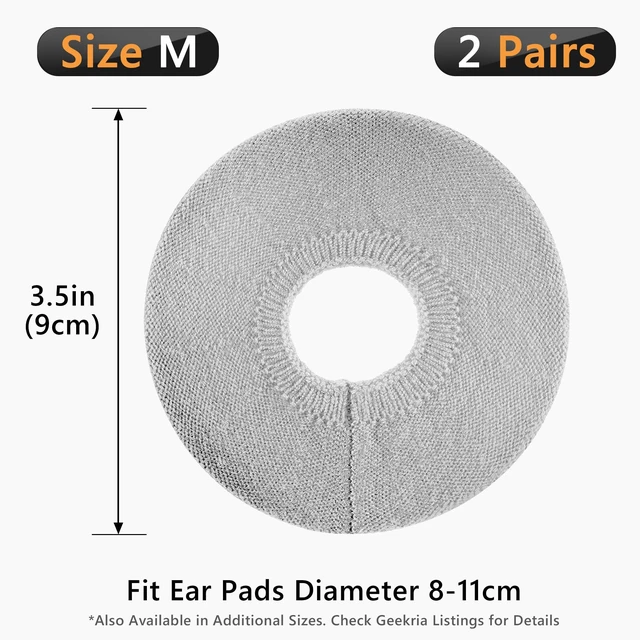 Alt view image 6 of 6 - 2 Pairs Knit Headphones Ear Covers - Product Safety Certified - Washable & Stretchable Sanitary Earcup Protectors for Over-Ear Headsets, Sweat Pads for Gym, Gaming (Size M/Grey)