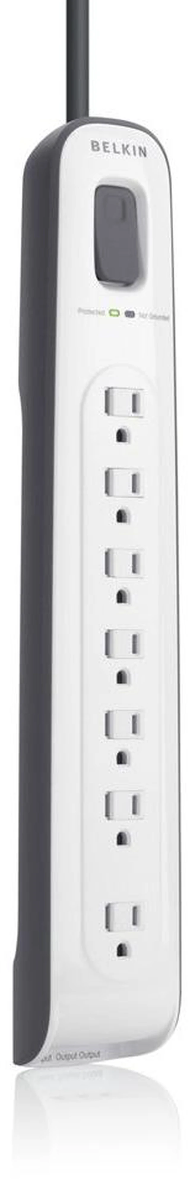Main image of 7-Outlet Surge Protector Power Strip, 2000J, 12ft Cord, Angled Plug power strip surge protector, telephone line protection, angled plug, home office, entertainment center