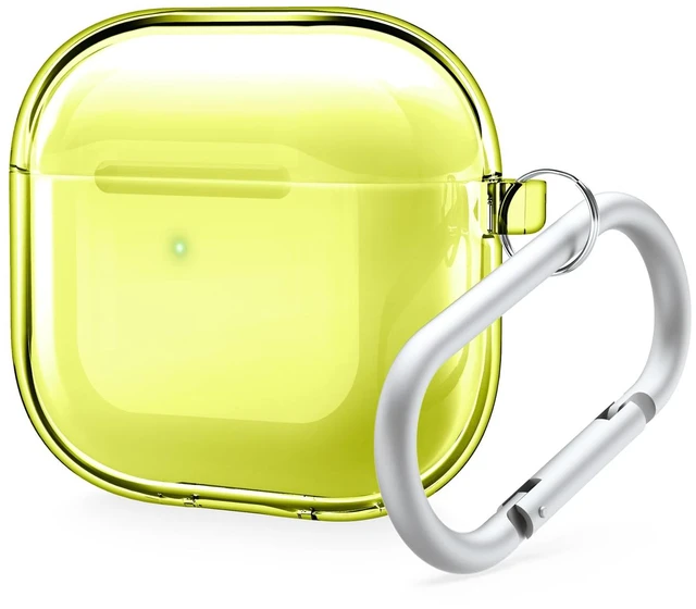 Main image of Clear Case for Apple AirPods 5 & AirPods 4 Carabiner Included, Reduced Yellowing, Wireless Charging, Shock Resistant (Neon Yellow)