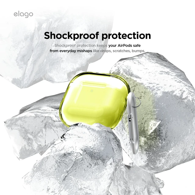 Alt view image 4 of 7 - Clear Case for Apple AirPods 5 & AirPods 4 Carabiner Included, Reduced Yellowing, Wireless Charging, Shock Resistant (Neon Yellow)