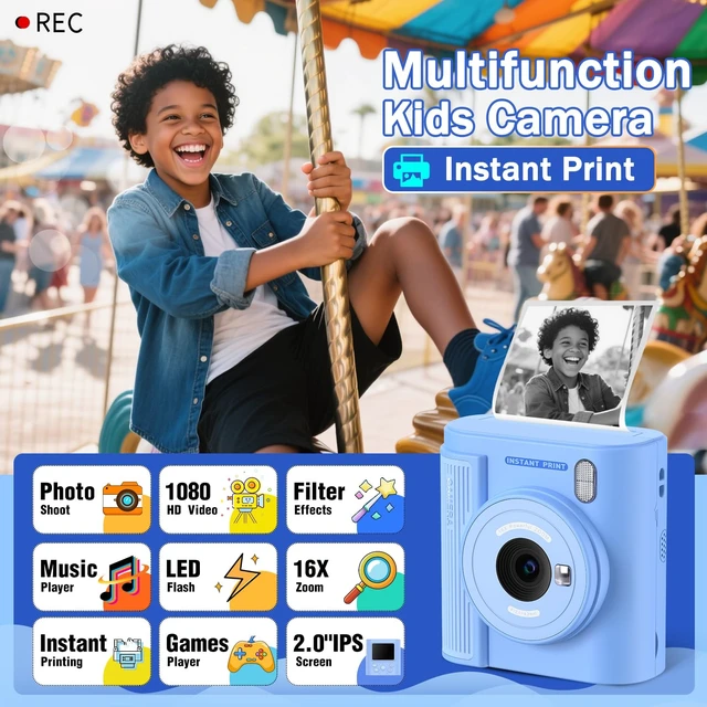 Alt view image 2 of 7 - Kids Camera Instant Print for 3-12 Year Olds, HD Digital Instant Print Camera for Boys & Girls, Ideal Christmas Birthday Gift with 32GB SD Card, Easy to Use