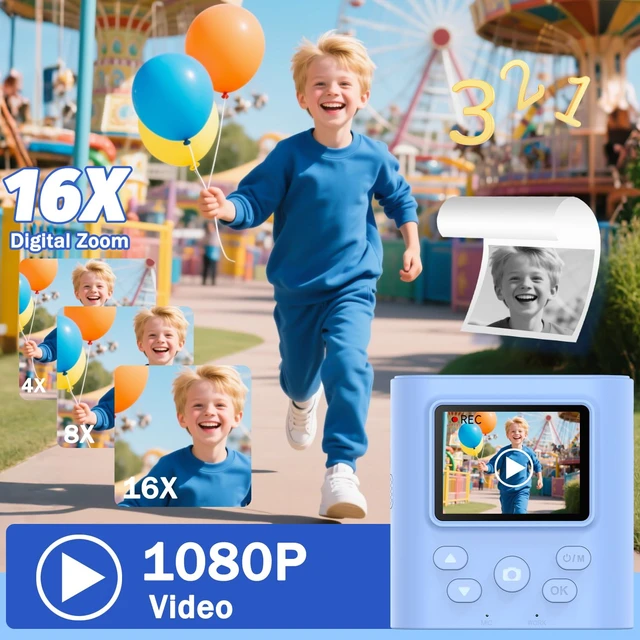 Alt view image 3 of 7 - Kids Camera Instant Print for 3-12 Year Olds, HD Digital Instant Print Camera for Boys & Girls, Ideal Christmas Birthday Gift with 32GB SD Card, Easy to Use