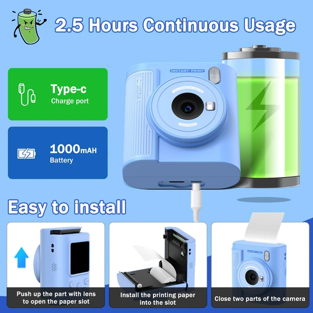 Alt view image 7 of 7 - Kids Camera Instant Print for 3-12 Year Olds, HD Digital Instant Print Camera for Boys & Girls, Ideal Christmas Birthday Gift with 32GB SD Card, Easy to Use