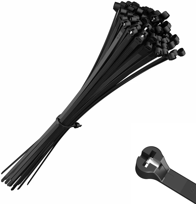 Main image of Cable Ties with Metal Tooth Stainless Steel Locking Device 14 X 0.18, Zip Ties UV Resistant, Black, Tensile Strenght 80 lbs, 100 Pieces