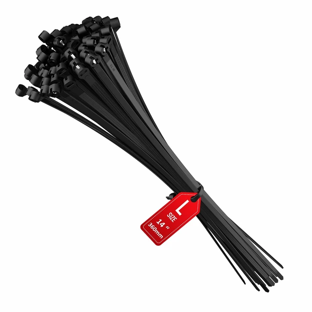 Alt view image 3 of 6 - Cable Ties with Metal Tooth Stainless Steel Locking Device 14 X 0.18, Zip Ties UV Resistant, Black, Tensile Strenght 80 lbs, 100 Pieces