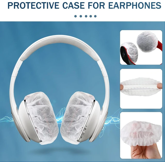 Alt view image 2 of 6 - 800 Pieces Headphone Covers Disposable Ear Covers for Headphones Earpads Headset Earcup Earphone Cover Sweatproof Sanitary (Large 11 cm)