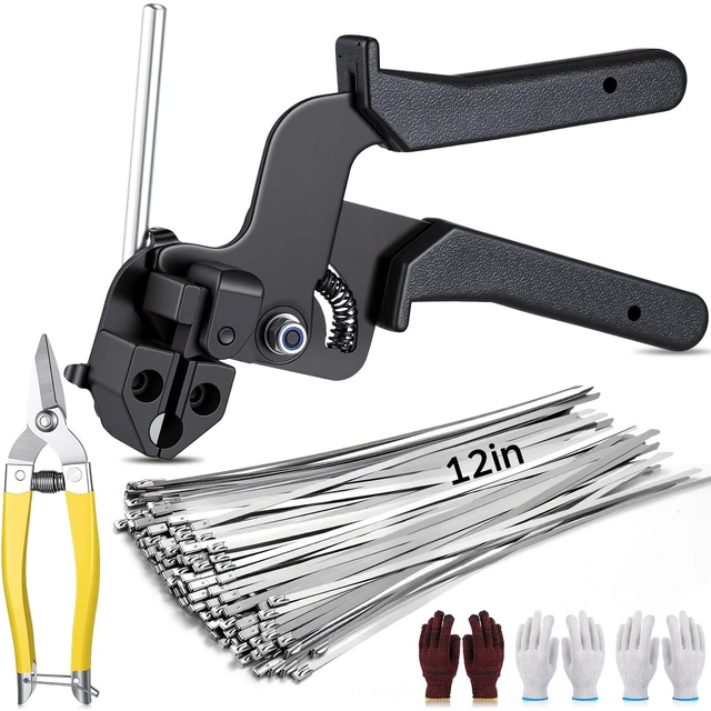 Main image of 155 Pack Stainless Steel Cable Tie Gun Kit, 150 Pcs 11.8 Inch Metal Zip Ties, Adjustable Fastening and Cutting Tools for Fence, Chain Link Fence, Pipe, Industrial Use