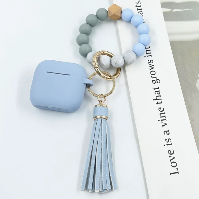 Alt view image 6 of 7 - Compatible with AirPods 4 Case Cover, Soft Silicone Protective Cover with Bracelet Keychain, Compatible with Apple AirPods 4th Generation Wireless Earbuds (Sky Blue)