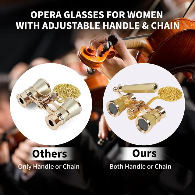 Alt view image 2 of 7 - 3X25 Opera Glasses Binoculars Compact Vintage Theater Binoculars for Women BK7 Optics Glass,Vintage and Refined,with Handle, with Chain, for Concert Viewing