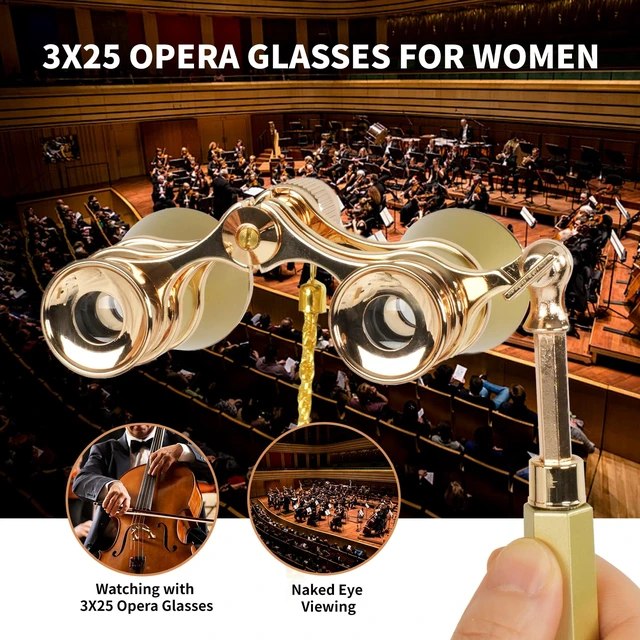 Alt view image 3 of 7 - 3X25 Opera Glasses Binoculars Compact Vintage Theater Binoculars for Women BK7 Optics Glass,Vintage and Refined,with Handle, with Chain, for Concert Viewing