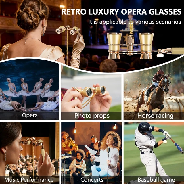 Alt view image 5 of 7 - 3X25 Opera Glasses Binoculars Compact Vintage Theater Binoculars for Women BK7 Optics Glass,Vintage and Refined,with Handle, with Chain, for Concert Viewing