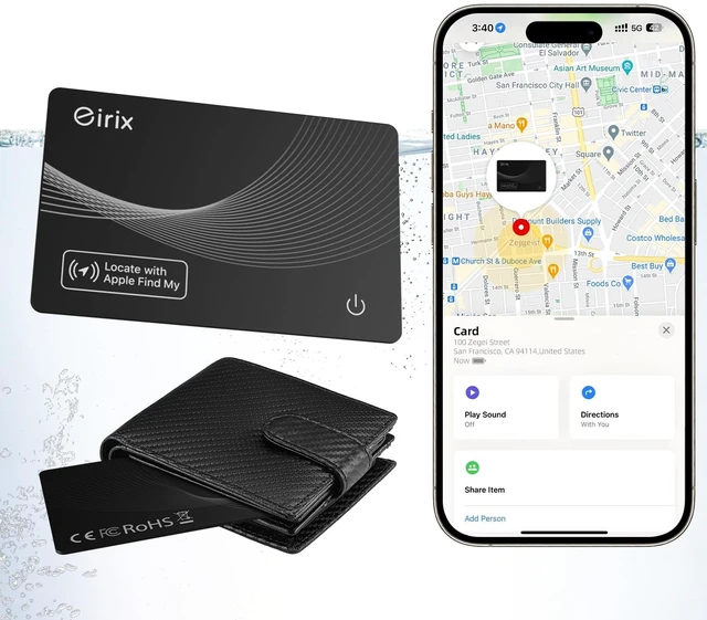 Main image of Wallet Tracker Card,Thin Finder, Item Finder Works with Apple Find My (iOS Only), IP68 Waterproof Item Locator for Luggage Tags, Passports, Bags (1 Black)