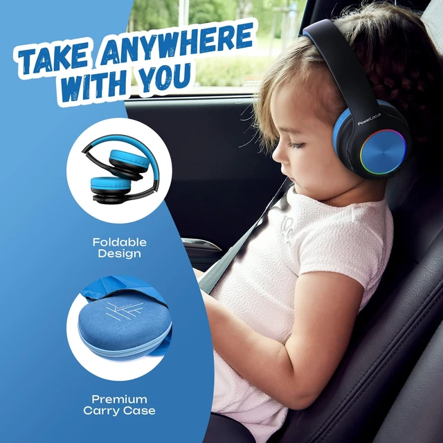 Alt view image 6 of 7 - Kids Bluetooth Headphones, LED Lights, with Fabric Carry Case Over Ear Kids Wireless Headphones, 74/85/94dB Safe Volume, Micro SD, Wired Mode, HD Stereo, Built-in Mic for Travel/Tablet/PC