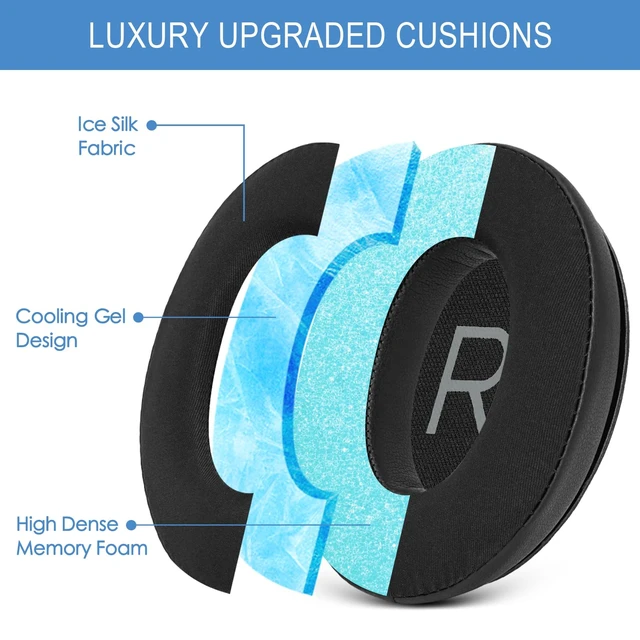 Alt view image 3 of 7 - Replacement Ear Pads for Bose QC45 & QC SE Headphones (Cooling Gel) Earpads Ear Cushions for Bose QuietComfort 45 & Quiet Comfort SE, Softer Protein Leather, Noise Isolation Memory Foam