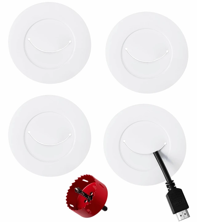 Main image of in-Wall Cable Management Kit for TV, White TV Cord Hider for Wall Mounted TV, Behind Wall Cord Concealer Kits with 4 Cable Pass Throughs and 1 Hole Saw Drill Attachmen