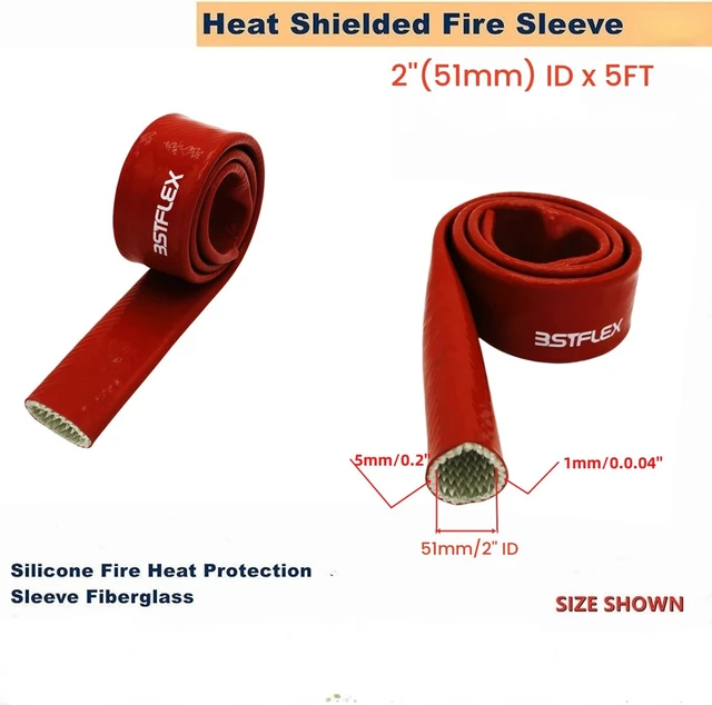 Alt view image 2 of 7 - Silicone Coated Fiberglass Fire Sleeve 2" ID x 5FT Heat Shield Hose Wrap, Flame Retardant & Thermal Insulation Protection for Automotive Fuel Lines, Wires & Cables Red