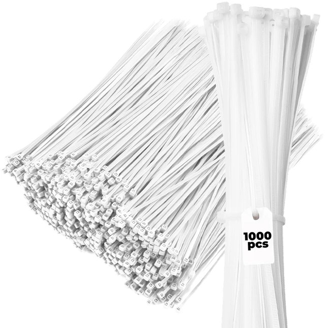 Main image of 1000-Piece Set Zip Cable Ties - 12-Inch Heavy Duty Self-Locking Nylon Wire Ties - 40 lbs Tensile Strength for Indoor or Outdoor Use - Durable, UV and Temperature Resistant White Zip Ties