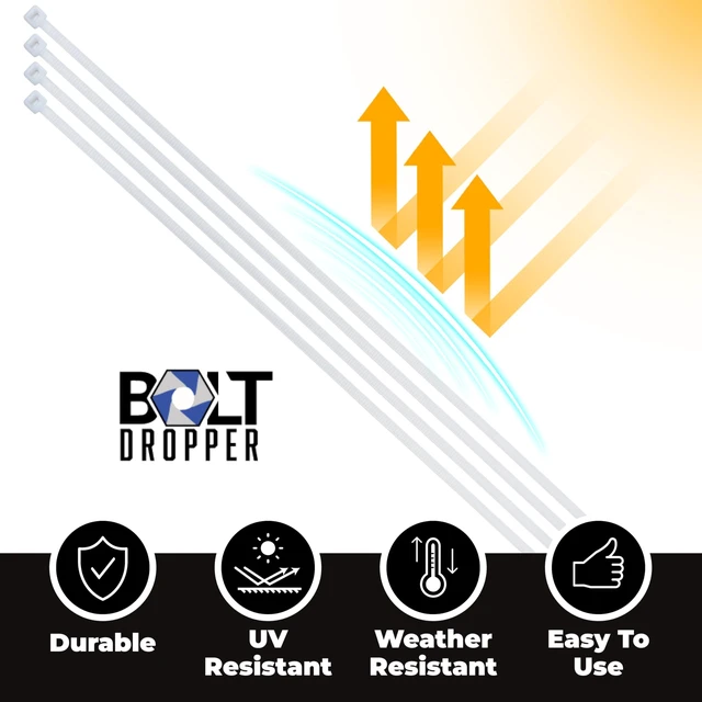 Alt view image 2 of 7 - 1000-Piece Set Zip Cable Ties - 12-Inch Heavy Duty Self-Locking Nylon Wire Ties - 40 lbs Tensile Strength for Indoor or Outdoor Use - Durable, UV and Temperature Resistant White Zip Ties