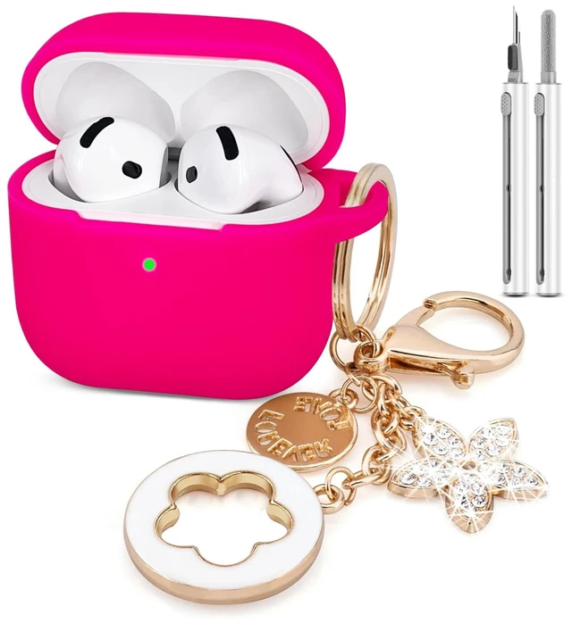 Main image of Airpods 4 Cases Silicone Protective Case for Airpod 4 with Bling Keychain for Apple AirPods 4th Generation Wireless Earbuds with Cleaner Kit (Hot Pink)