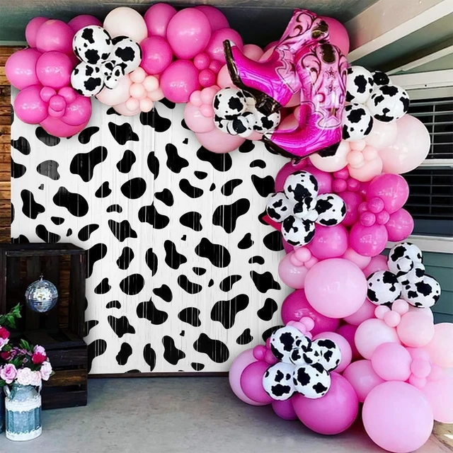Alt view image 5 of 6 - 2 Pcs Cow Foil Fringe Curtains 3.3 x 6.6 Ft Farm Party Backdrop Black White Cow Farm Design for Birthday Cowgirl Rodeo Disco, Photo Booth Props, Metallic Foil Tinsel Streamers, Easy Setup