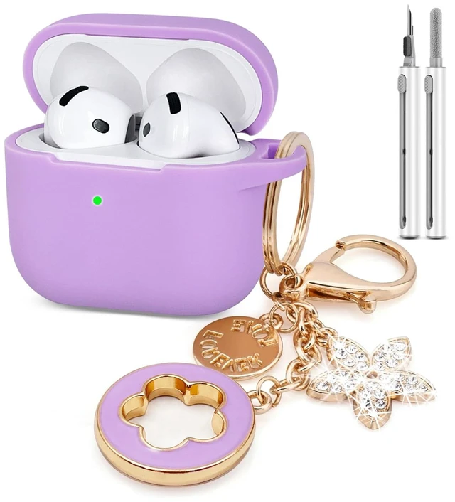 Main image of Airpods 4 Cases Silicone Protective Case for Airpod 4 with Bling Keychain for Apple AirPods 4th Generation Wireless Earbuds with Cleaner Kit (Light Purple)