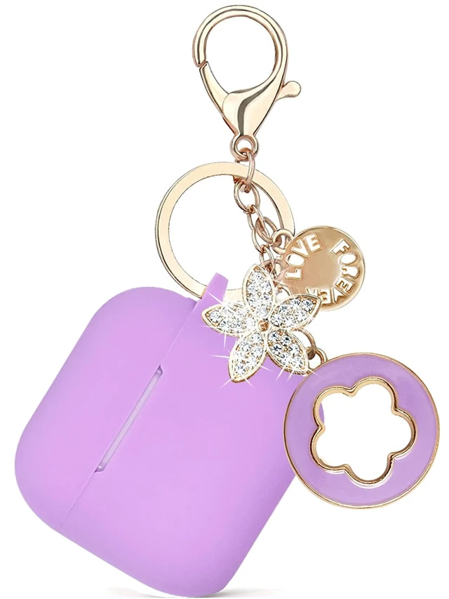 Alt view image 2 of 7 - Airpods 4 Cases Silicone Protective Case for Airpod 4 with Bling Keychain for Apple AirPods 4th Generation Wireless Earbuds with Cleaner Kit (Light Purple)