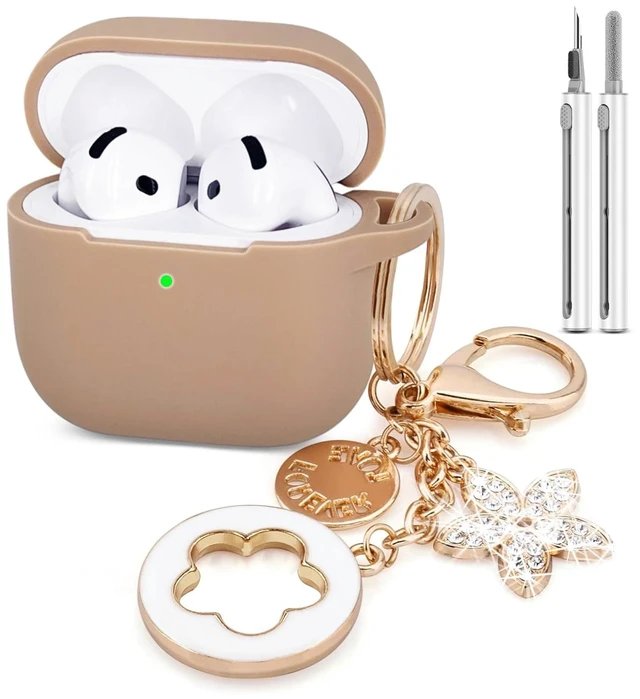 Main image of Airpods 4 Cases Silicone Protective Case for Airpod 4 with Bling Keychain for Apple AirPods 4th Generation Wireless Earbuds with Cleaner Kit (Milk Tea)