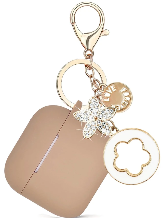 Alt view image 2 of 7 - Airpods 4 Cases Silicone Protective Case for Airpod 4 with Bling Keychain for Apple AirPods 4th Generation Wireless Earbuds with Cleaner Kit (Milk Tea)