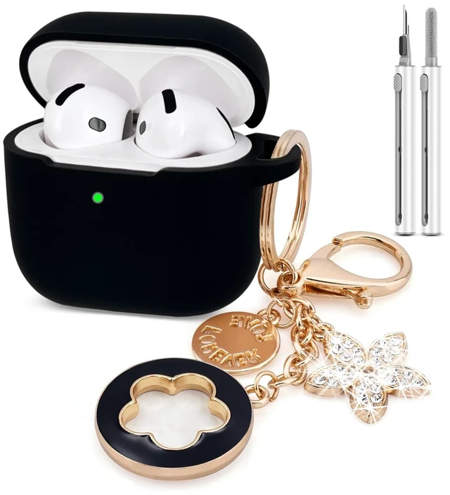 Main image of Airpods 4 Cases Silicone Protective Case for Airpod 4 with Bling Keychain for Apple AirPods 4th Generation Wireless Earbuds with Cleaner Kit (Black)