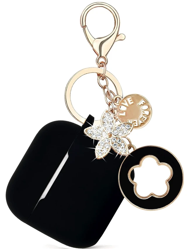 Alt view image 2 of 7 - Airpods 4 Cases Silicone Protective Case for Airpod 4 with Bling Keychain for Apple AirPods 4th Generation Wireless Earbuds with Cleaner Kit (Black)
