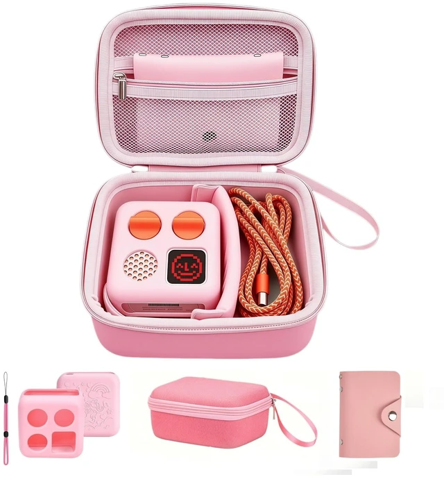 Main image of Travel Storage Case and Thicken Silicone Cover Compatible with Yoto Mini Player - Kids Audio & Music Player and Card Holder for Yoto Card Hold Up to 10 Cards (Pink)