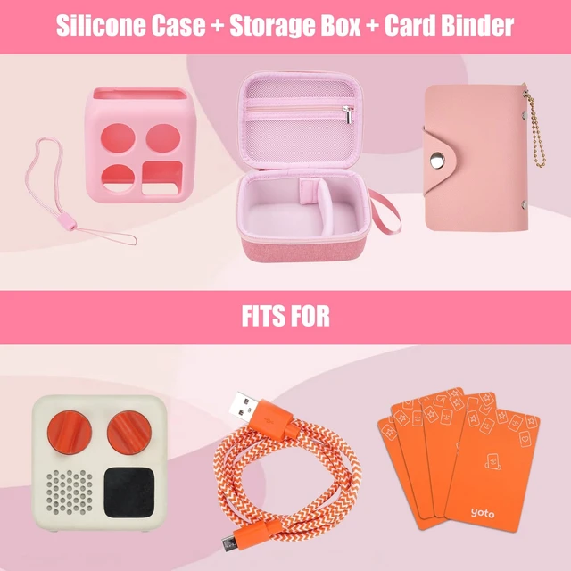 Alt view image 2 of 7 - Travel Storage Case and Thicken Silicone Cover Compatible with Yoto Mini Player - Kids Audio & Music Player and Card Holder for Yoto Card Hold Up to 10 Cards (Pink)