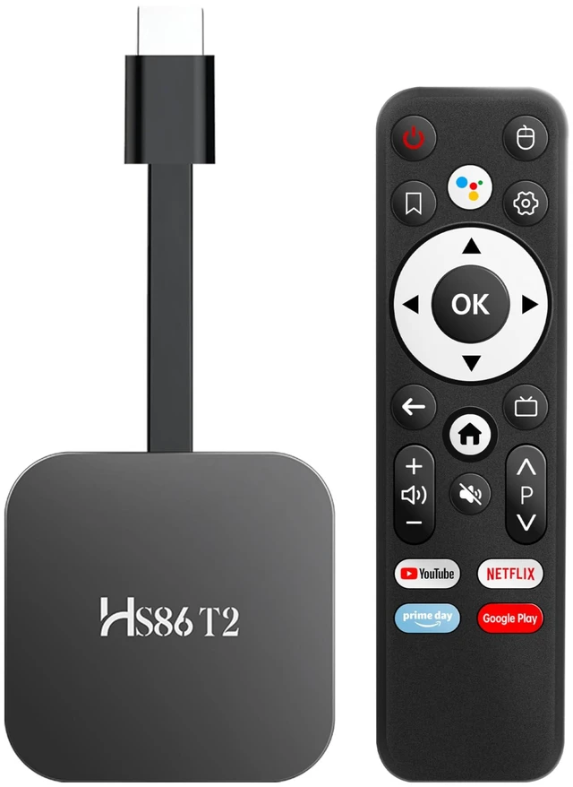 Main image of Android 14.0 TV Stick HS86 T2 4K 2GB RAM 16GB ROM Dual Wi-Fi BT5.4 2.4G/5GHz Dual Band Wi-Fi, Bluetooth 5.4, Remote Control Included, 4K Ultra HD Decoding, Black Smart Streaming Media Stick