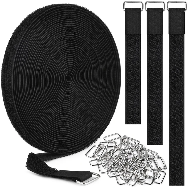 Main image of 0.75" x39.4ft Hook and Loop Straps with 60 Buckles Adjustable Cut-to-Length Cable Ties - Reusable Nylon Fastening Tape Cable Straps for Storage or Organization (0.75in x 39.4ft)