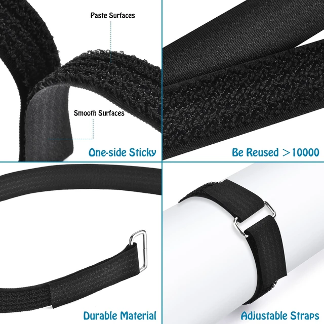 Alt view image 5 of 7 - 0.75" x39.4ft Hook and Loop Straps with 60 Buckles Adjustable Cut-to-Length Cable Ties - Reusable Nylon Fastening Tape Cable Straps for Storage or Organization (0.75in x 39.4ft)