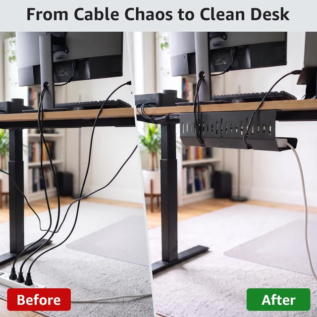Alt view image 4 of 7 - Under Desk Cable Management Tray (16.5 in, Metal, Black) Powder-coated steel C-shaped tray holds power strips and adapters with open cable access for desks and workstations