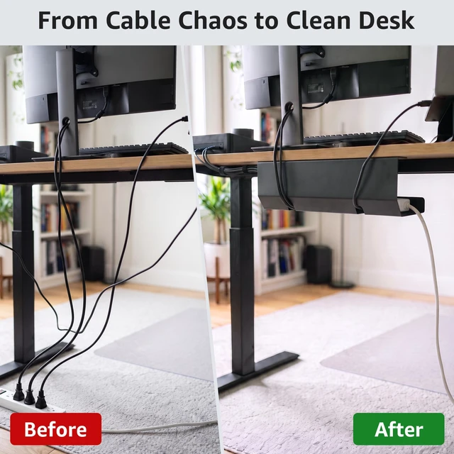 Alt view image 4 of 7 - Under Desk Cable Management Tray (16.5 in, Metal, Black) Powder-coated steel C-shaped tray holds power strips and adapters with open cable access for desks and workstations