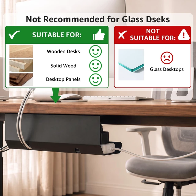 Alt view image 5 of 7 - Under Desk Cable Management Tray (16.5 in, Metal, Black) Powder-coated steel C-shaped tray holds power strips and adapters with open cable access for desks and workstations