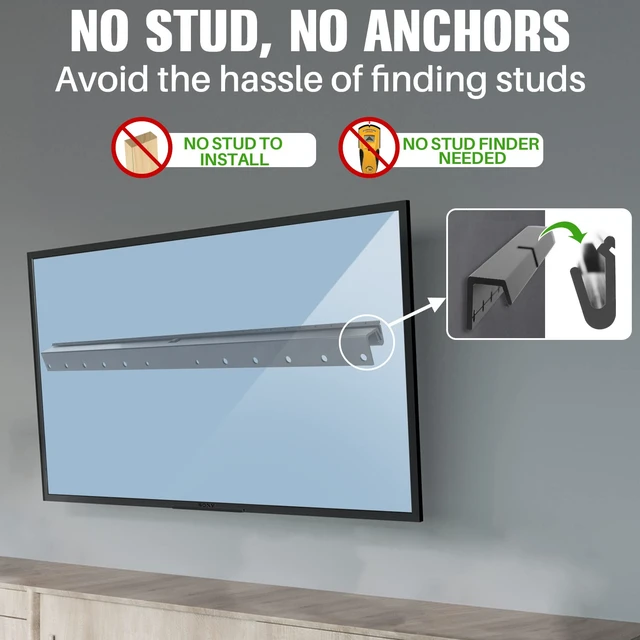 Alt view image 2 of 7 - Studless Drywall TV Wall Mount for 32-75 Inch TVs up to 150lbs No Drill, No Stud TV Mount, 1.2" Ultra Slim Low Profile, Max VESA 600x400mm, Heavy Duty Fixed TV Bracket, Flush Wall Mounting