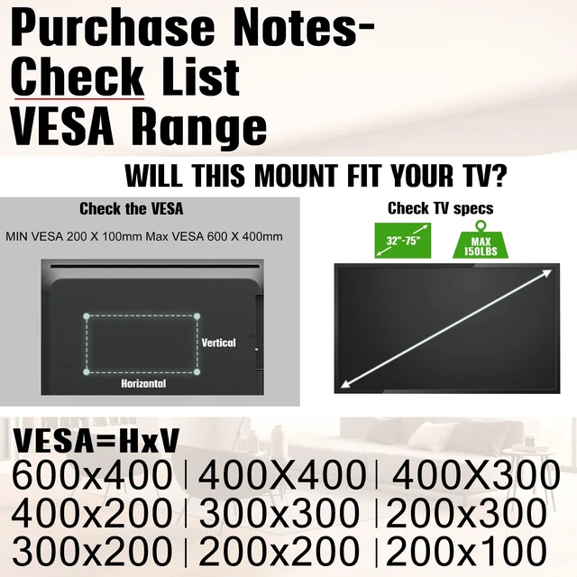 Alt view image 3 of 7 - Studless Drywall TV Wall Mount for 32-75 Inch TVs up to 150lbs No Drill, No Stud TV Mount, 1.2" Ultra Slim Low Profile, Max VESA 600x400mm, Heavy Duty Fixed TV Bracket, Flush Wall Mounting