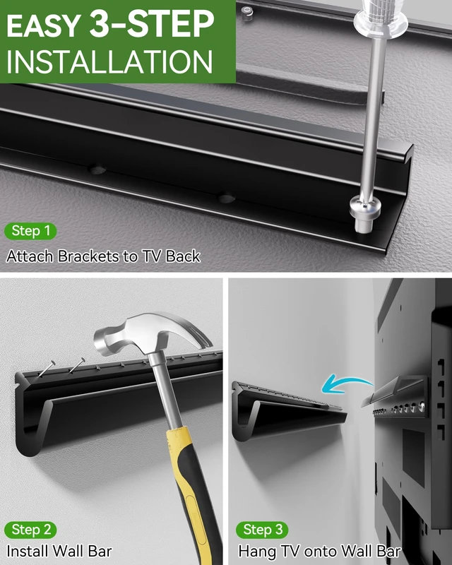 Alt view image 7 of 7 - Studless Drywall TV Wall Mount for 32-75 Inch TVs up to 150lbs No Drill, No Stud TV Mount, 1.2" Ultra Slim Low Profile, Max VESA 600x400mm, Heavy Duty Fixed TV Bracket, Flush Wall Mounting