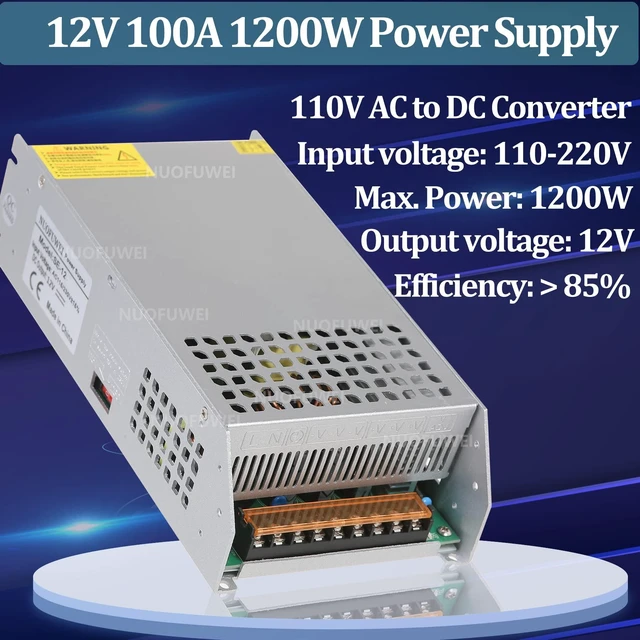Alt view image 4 of 6 - DC 12V 100A 1200W Power Supply 110V AC to 12V DC Converter 100A 1200W Switch Power Supply Adapter Transformer for 12V Motor Pump CCTV Security Camera Car Stereo 3D Printer