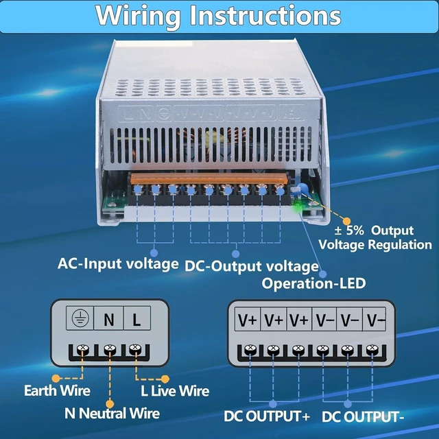 Alt view image 5 of 6 - DC 12V 100A 1200W Power Supply 110V AC to 12V DC Converter 100A 1200W Switch Power Supply Adapter Transformer for 12V Motor Pump CCTV Security Camera Car Stereo 3D Printer