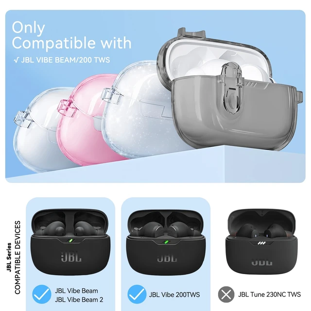 Alt view image 2 of 6 - for JBL Vibe Beam 2 (2025)/JBL Vibe Beam (2023) with Safety Lock,Black Soft TPU Clear Case with Cleaner Kit and Bling Keychain for JBL Vibe 200TWS (2022) for Women Girls,Shockproof Protection