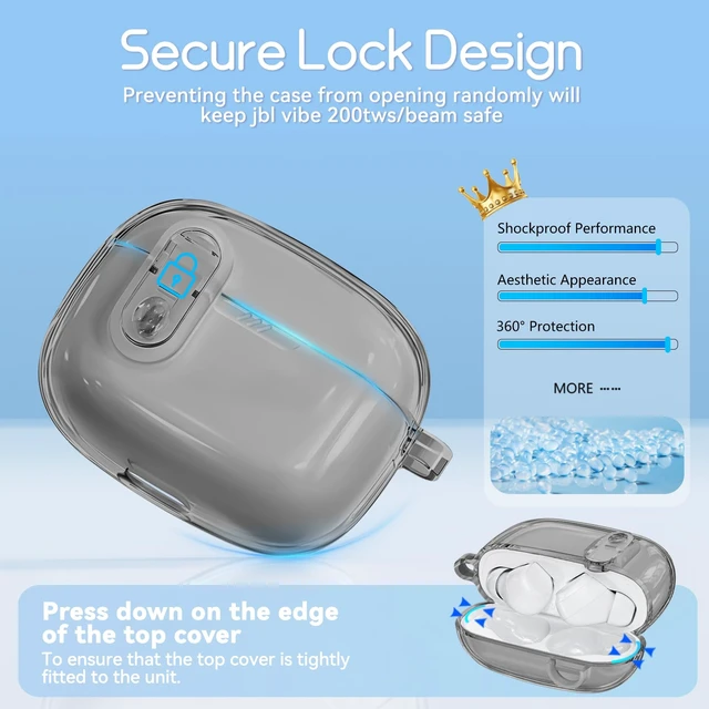 Alt view image 3 of 6 - for JBL Vibe Beam 2 (2025)/JBL Vibe Beam (2023) with Safety Lock,Black Soft TPU Clear Case with Cleaner Kit and Bling Keychain for JBL Vibe 200TWS (2022) for Women Girls,Shockproof Protection