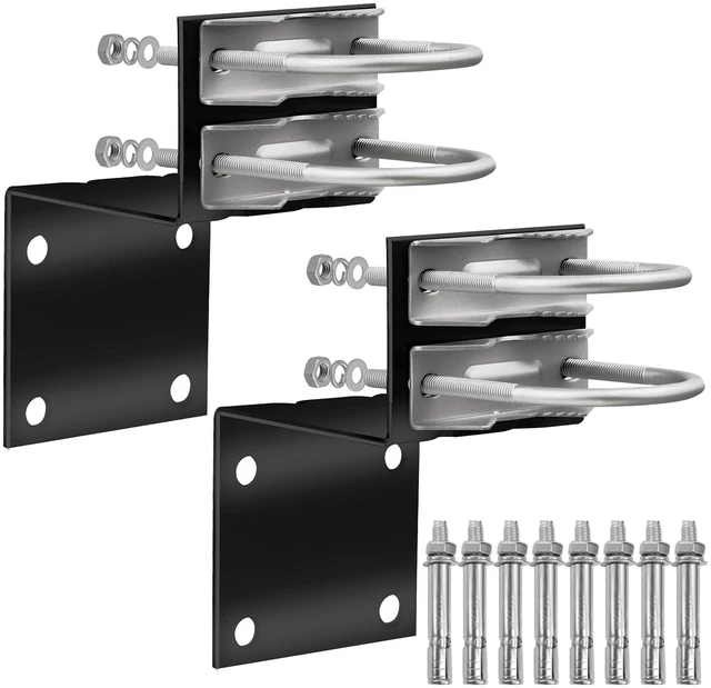 Main image of Antenna Pole Mount Bracket Kits - 2 Set Black-Coated Antenna Pole Mast Mount Bracket with Double U-Bracket Assembly + 8 Screws for Outside Home Antenna Pole Holder